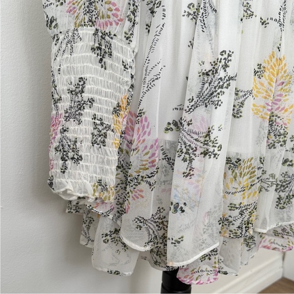 Free People Sheer Floral Long Sleeve Dress - White and Pink - Picture 8 of 9